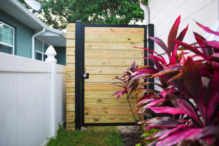 Florida Outdoor Products - Elegant Wood Gate with Black Powder-Coated Frame